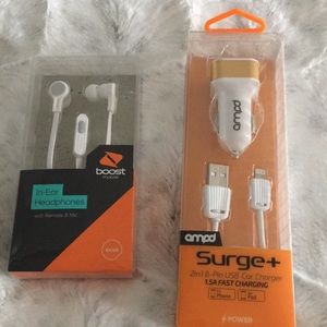 Surge plus 2 in 1 car charger and ear phones